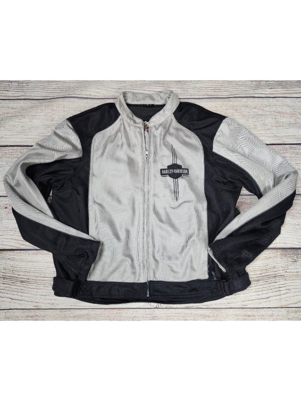 Harley Davidson Men's Size XL Silver Black Mesh Motorcycle Jacket Embroidered